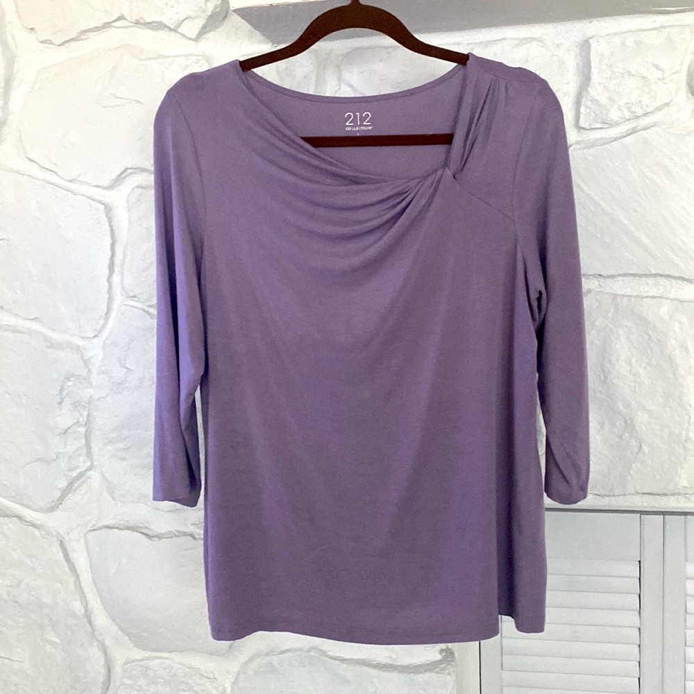 212 Collection lavender twist neckline 3/4 sleeves jersey knit top